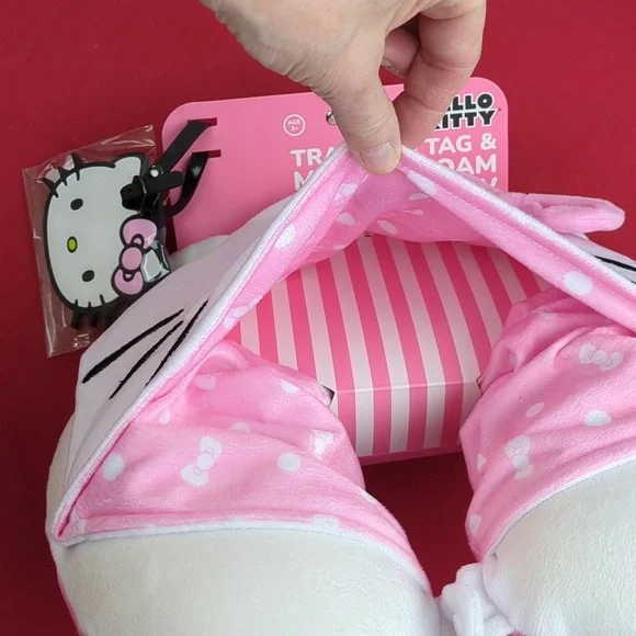 Hello Kitty Pink and White Hooded Neck Pillow Memory Foam - Picture 8 of 12